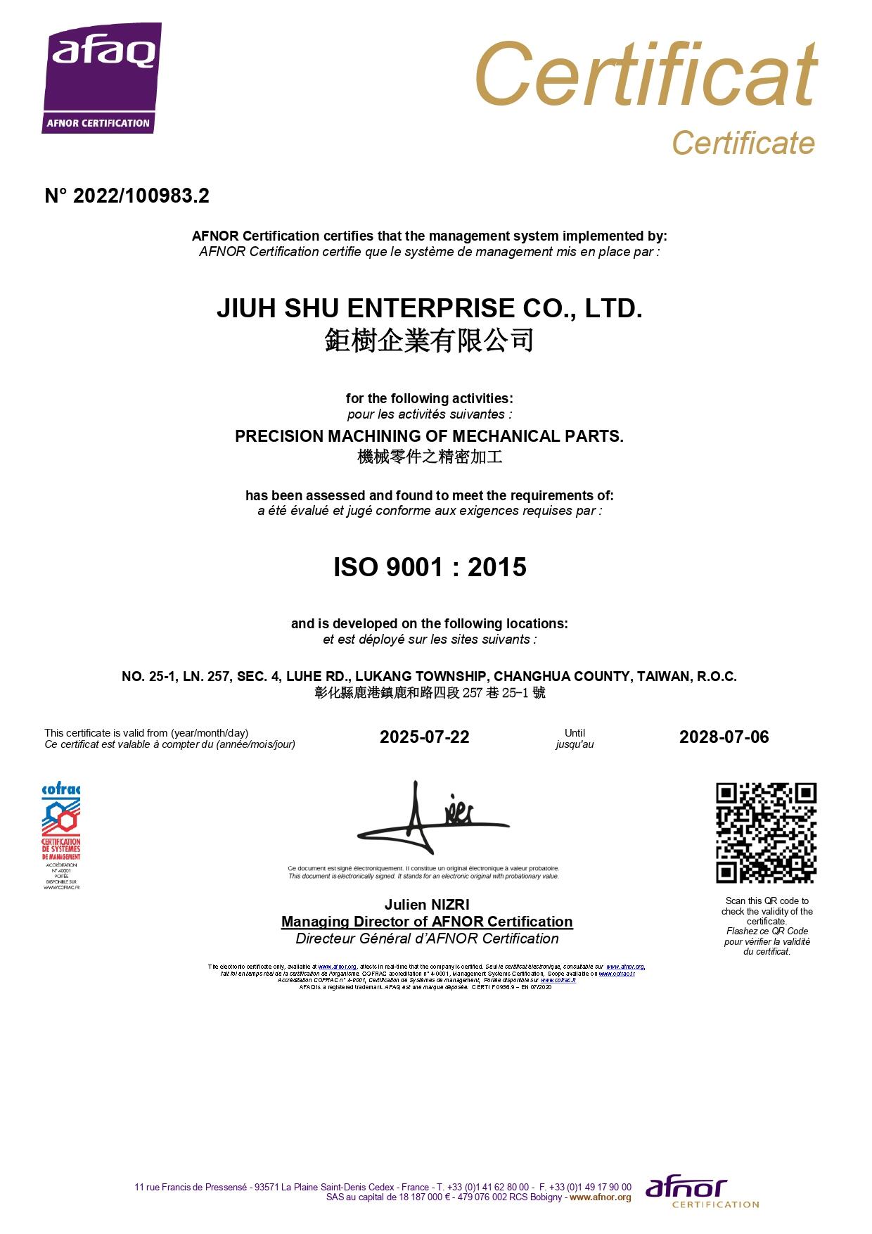 ISO 9001:2015 Certification